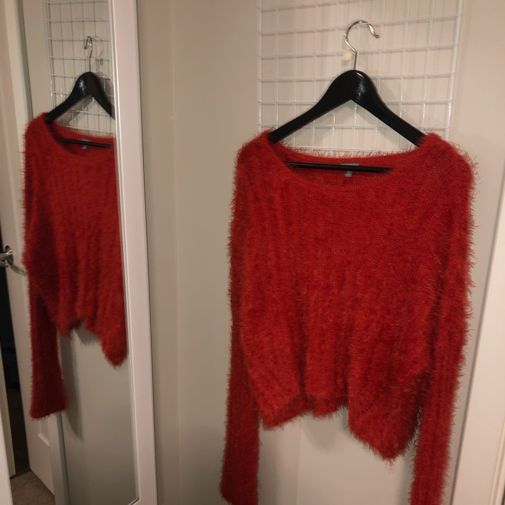 Red Fuzzy Textured Sweater